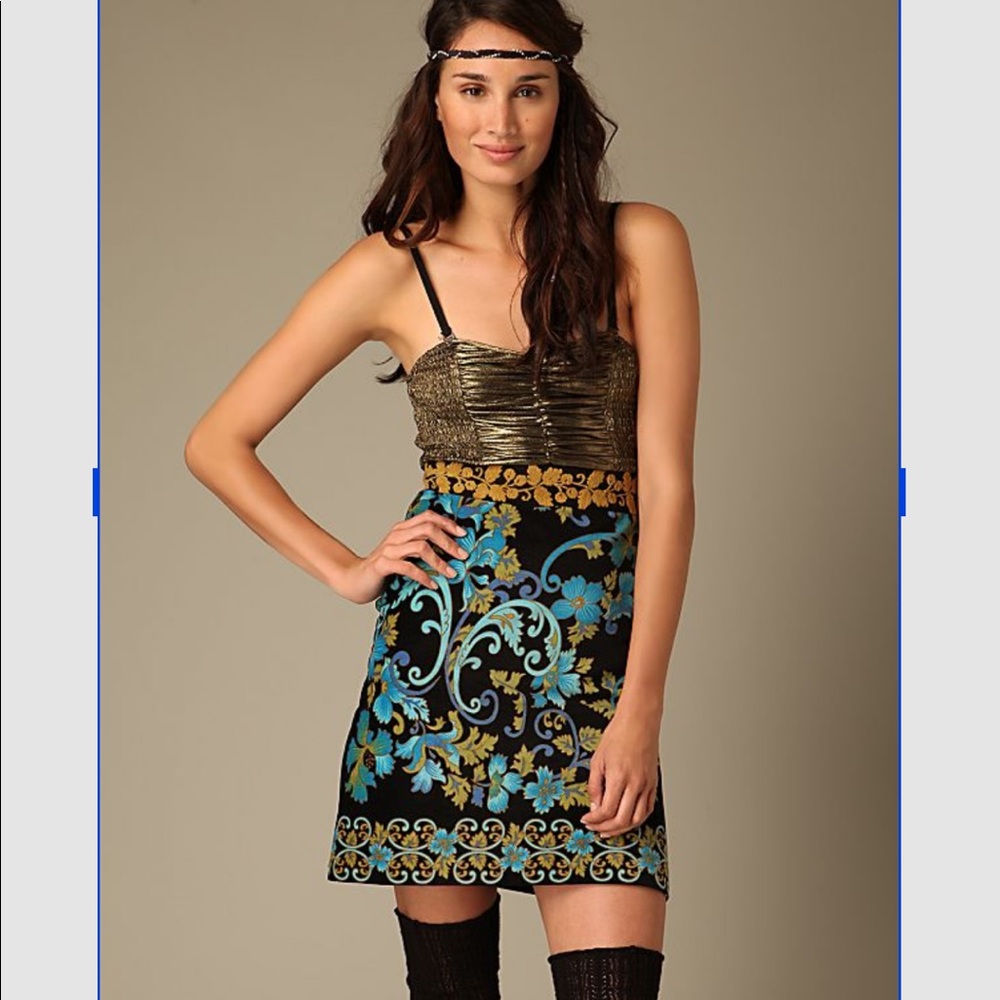 Free People Lost Paradise Velvet Floral Gold Dress